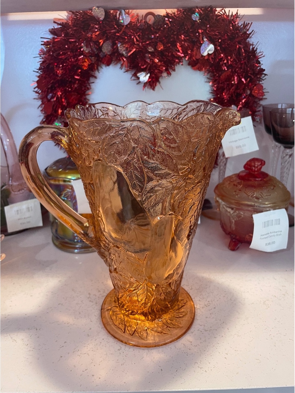Vintage Indiana Glass Pink Sweet Pear Pitcher Fruit Pattern Glassware
